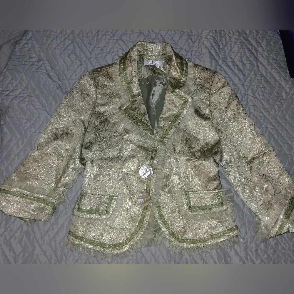 Women's Gold and Green Brocade Blazer